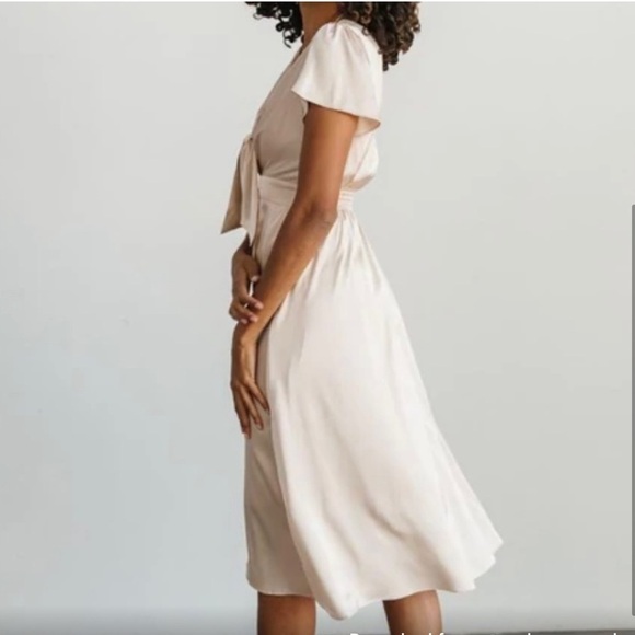 NWT! Baltic Born Poppy Satin Midi Dress Ivory Large Tie Front Wedding Engagement - Picture 3 of 7